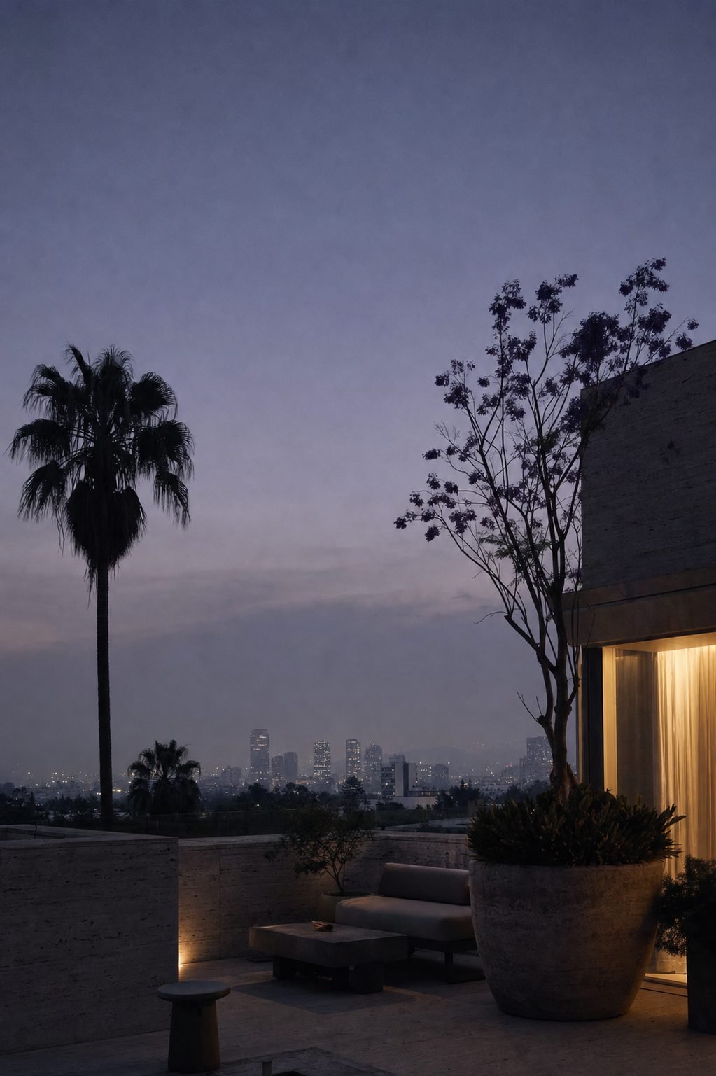 Terraza de una residencia de lujo al atardecer